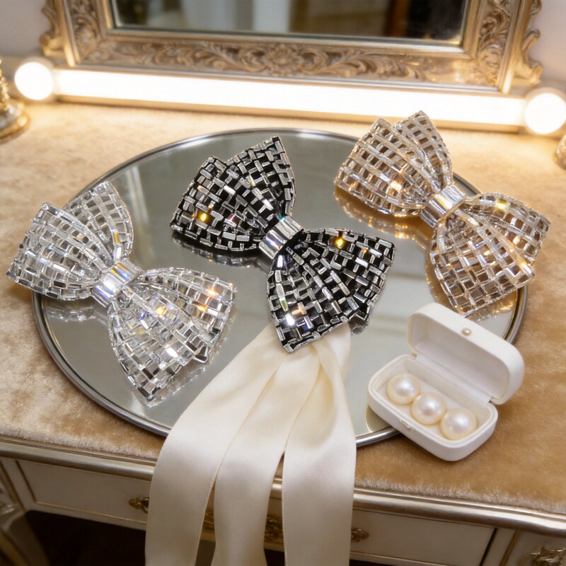 Rhinestone Mesh Bow Shoe Flower Accessories Hair Clips Hair Ornaments Semi-Finished High-End DIY Women's Accessories Materials and Components Rhinestone Mesh Bow Shoe Flower Accessories Hair Clips Hair Ornaments Semi-Finished High-End DIY Women's Accessories Materials and Components
