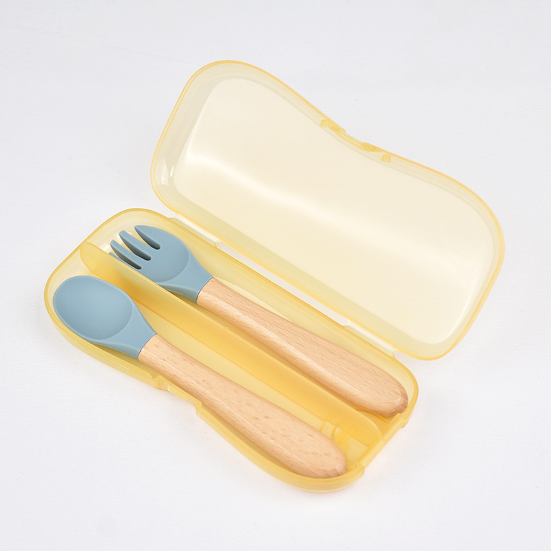 Baby Silicone Spoon, Newborn Feeding Water, Learning to Eat, Fork and Spoon, Kidsren's Tableware, Food Supplement Spoon, Baby Wooden Handle Soft Spoon