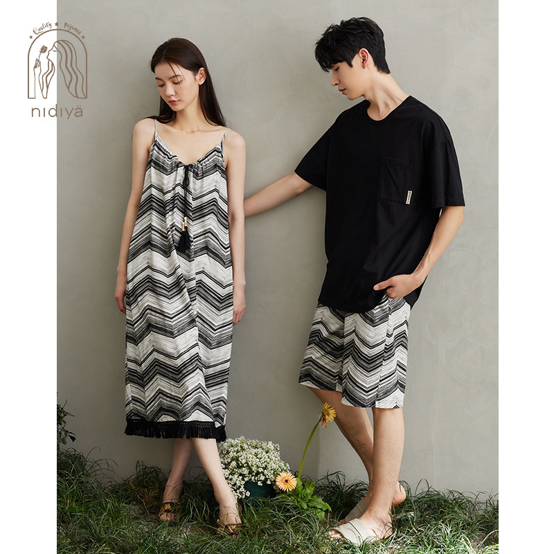 Nidia Summer New Couple Cotton Pajamas Sling dress Thin Short-sleeved Men's Nightgown Outer Wear Home Clothes Nidia Summer New Couple Cotton Pajamas Sling dress Thin Short-sleeved Men's Nightgown Outer Wear Home Clothes