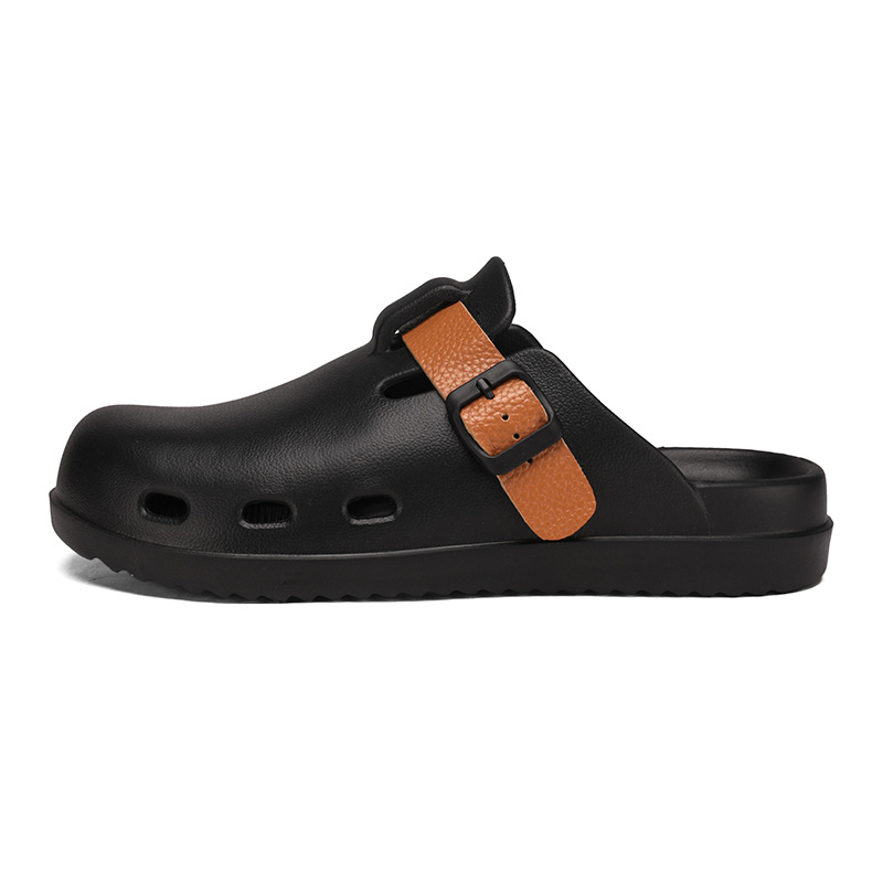 Boken Shoes Baotou Semi-pantuflas verano para hombres nuevo estilo moda europea y americana hebilla de cinturón zapatos perezosos zapatos con agujeros de un pie