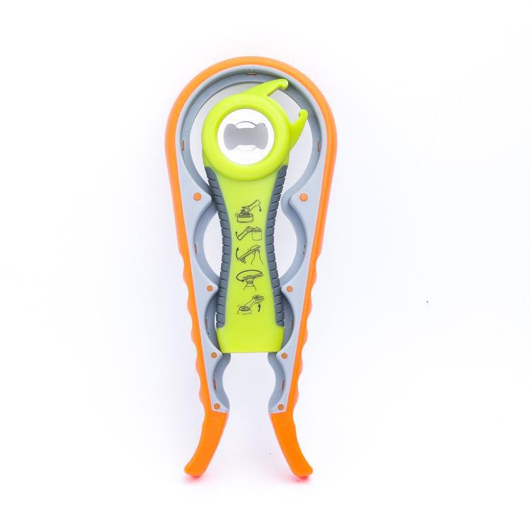 En stock abridor de cerveza cinco en uno abrebotellas herramienta de cocina multifuncional Cuatro en Uno abrelatas abrebotellas