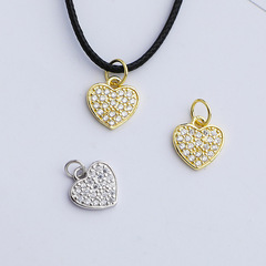 s925純銀愛心掛件鍍金鑲鋯石飾品DIY串珠手鍊項鍊心形吊墜配件