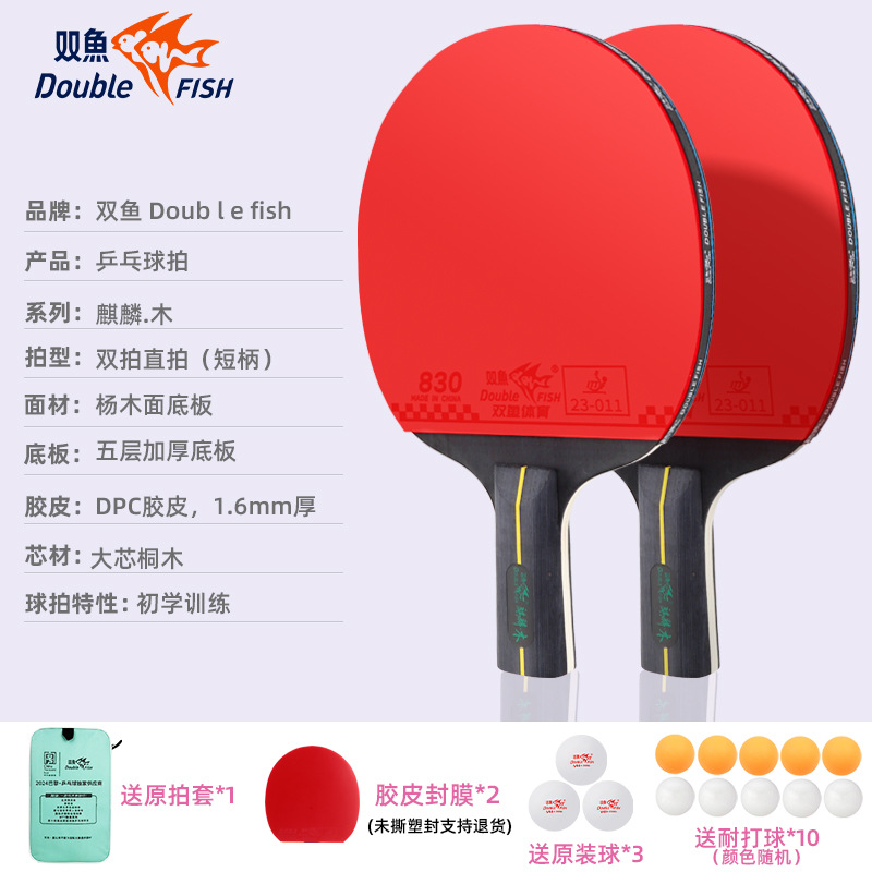 고급모델 [기린-우드] 초보자 트레이닝 2개(손잡이가 짧은 펜홀더) 공 13개 + 라켓백 포함