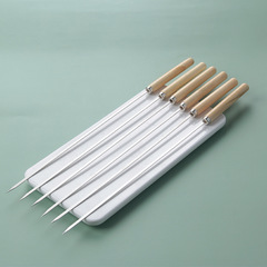 Wholesale stainless steel wood-handled barbecue skewers with handles, barbecue needles, barbecue forks, lamb kebabs, wood-handled round skewers, flat skewers