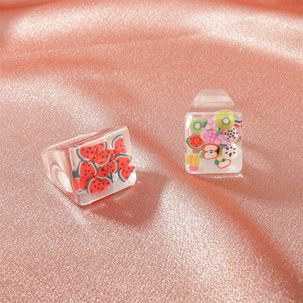 Fashion Fruit Transparent Resin Square Ring Wholesale display picture 5