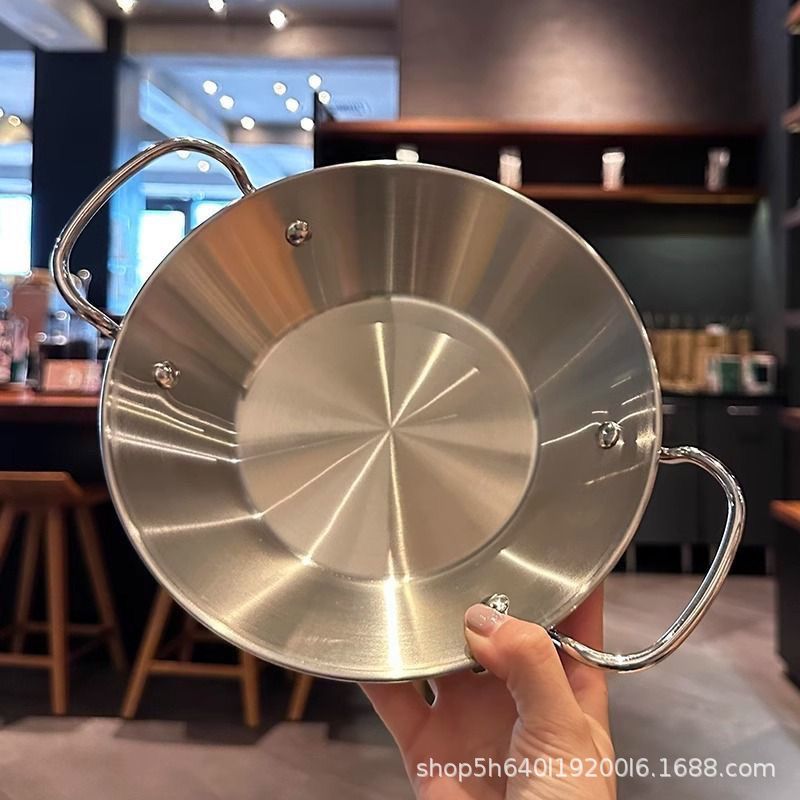 Spanish Paella Pan, Flat Pan, Frying Pan, Stainless Steel Korean Commercial Plate, Crayfish Plate, Smokeless Frying Pan