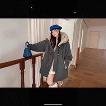 中长款棉服女2025冬季新款韩版宽松棉衣洋气加绒大毛领棉袄潮外套