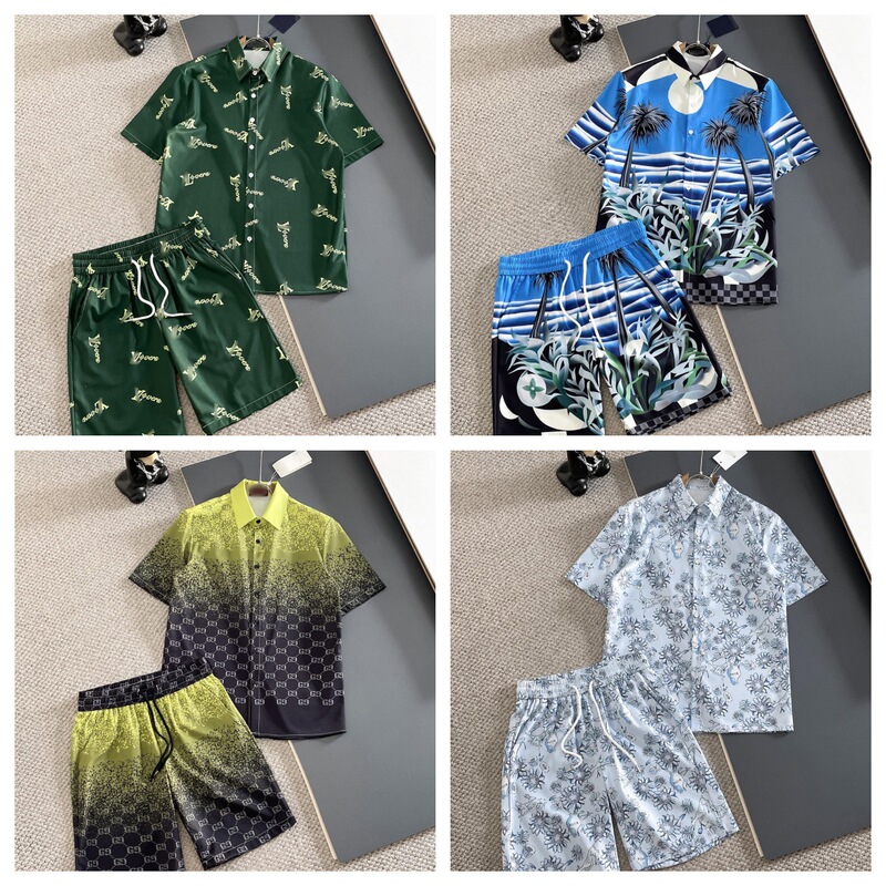 2026 European and American Cross-Border Amazon Aliexpress Summer Men's Casual Shirt Short-Sleeved Beach Pants Set