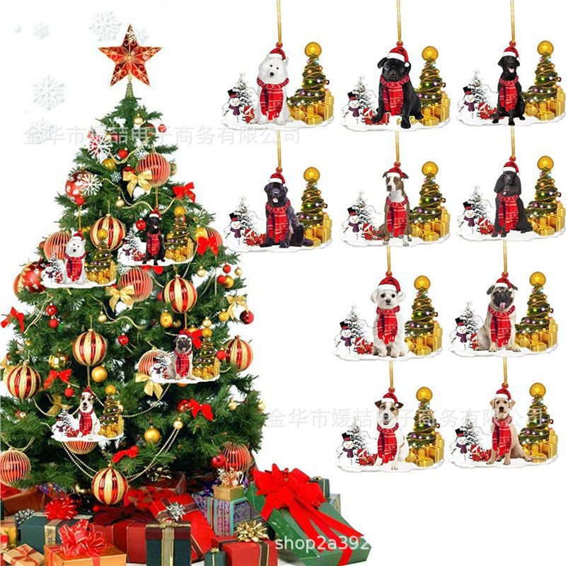 2022 Cross-Border New Product Creative Christmas Dog Snowman Ornaments Christmas Gifts Acrylic Flat Car Ornaments
