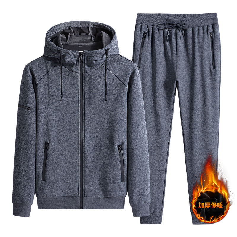 Trajes de deportes de invierno transfronterizos de algodón masculino otoño y invierno más terciopelo grueso calentamiento ocio chaqueta con capuzas grande conjunto de dos piezas image 4