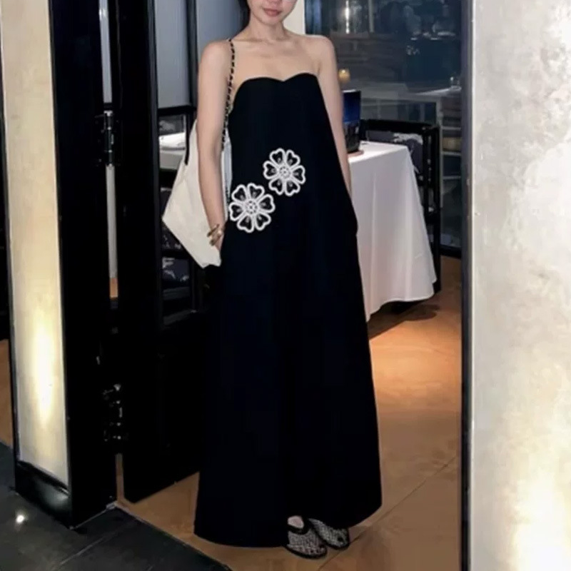 2026 Summer New Model Comes with a Transparent Anti-Exposure Strap |   Heavy Floral Embroidery A-Line Dress