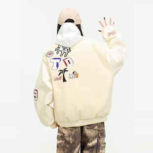 Kesoak Original National Trend Embroidered Baseball Jacket for Men and Women, Versatile Design, Thickeneded Quilted Preppy Style Couple Jacket