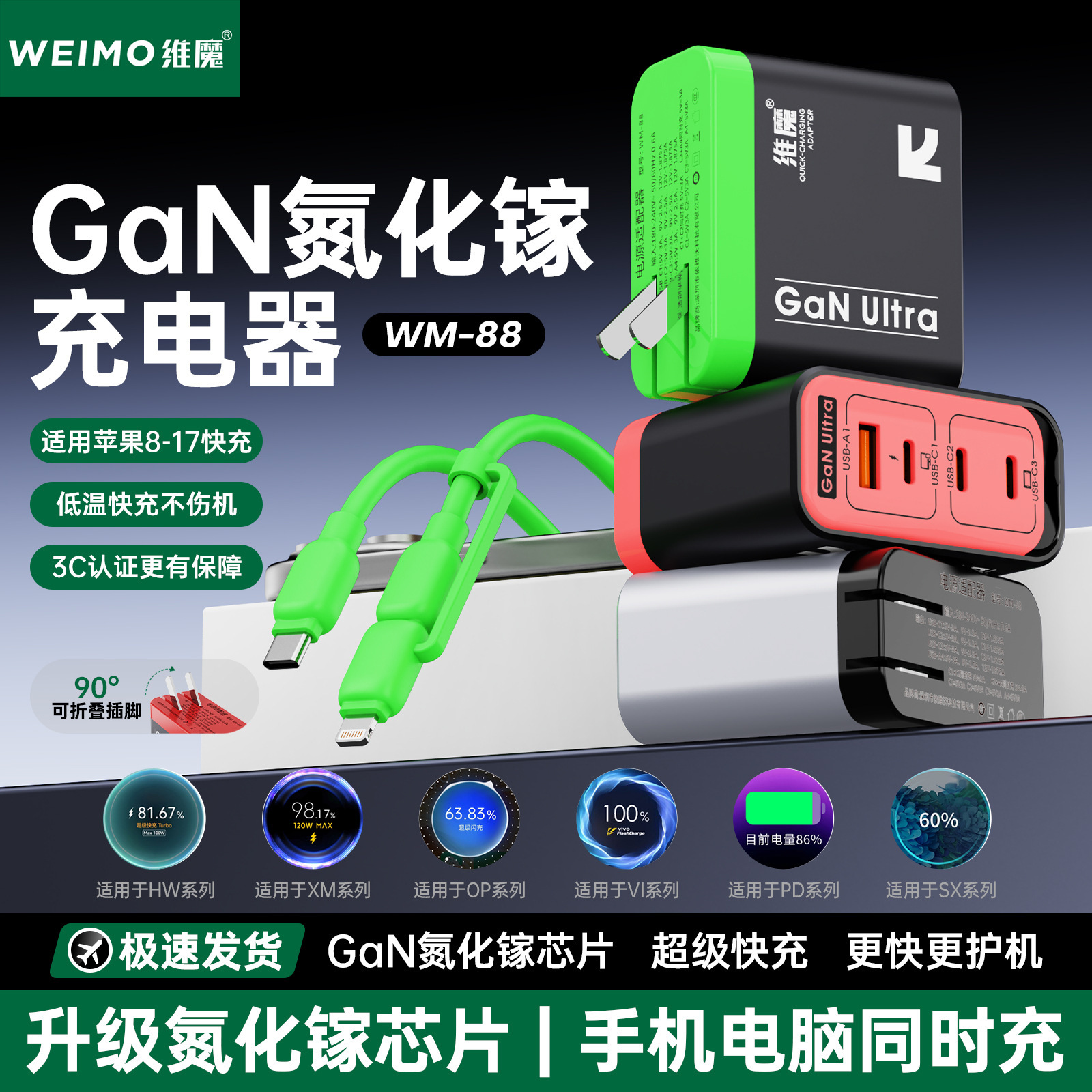 New Product, New National Standard, Full-Protocol Multi-Port Charger, Gallium Nitride Low-Temperature Fast Charging, Apple 17, Huawei Fast Charging Data Cable