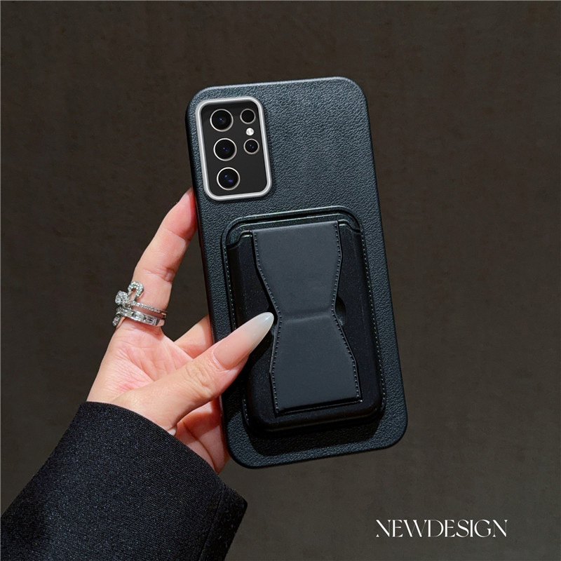 素皮黑色+黑色插卡支架