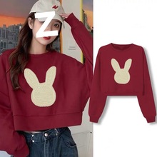 薄款2025春秋季上衣小个子加绒酒红色加厚短款卫衣女秋冬圆领新款