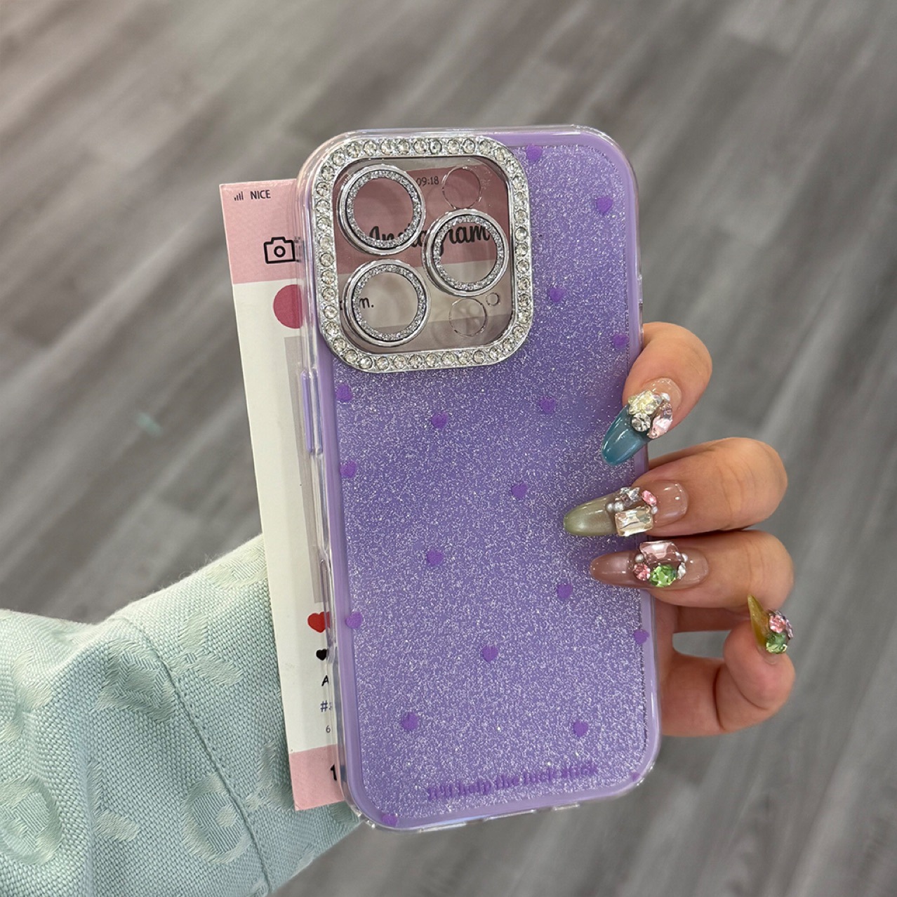 Custodia con cuore glitterato adatta per iPhone 16, 14, 15 Pro Max con protezione per l'obiettivo, 13 antiurto, 12_voghion.com