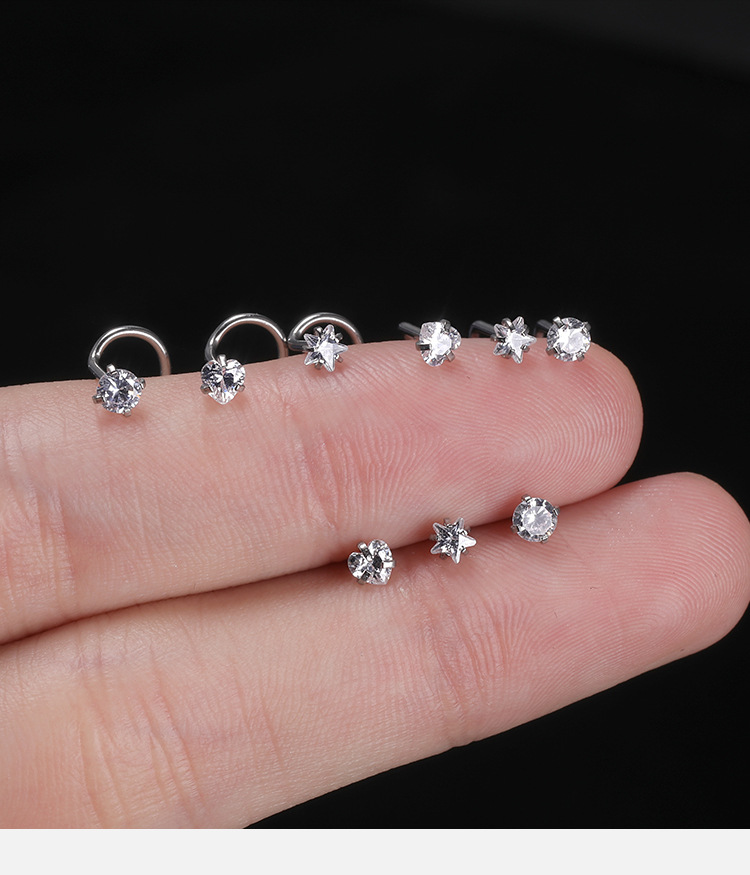 Stainless Steel Zircon Nose Stud Star Heart Shape Nose Piercing Jewelry Wholesale detail image 9