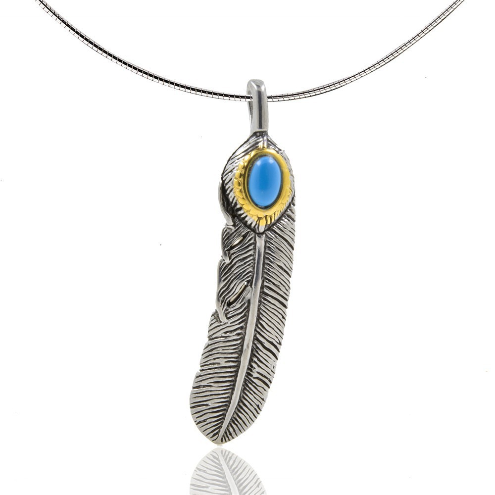 New titanium steel trendy men's pendant, peacock stone feather couple necklace set_voghion.com