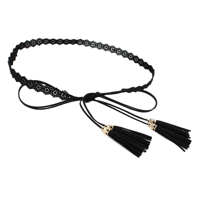 Falda de estilo étnico de las mujeres cinturón decorativo Correa de nudo de borla hueca de las mujeres Cadena de cintura delgada cinturón de entrega de una pieza