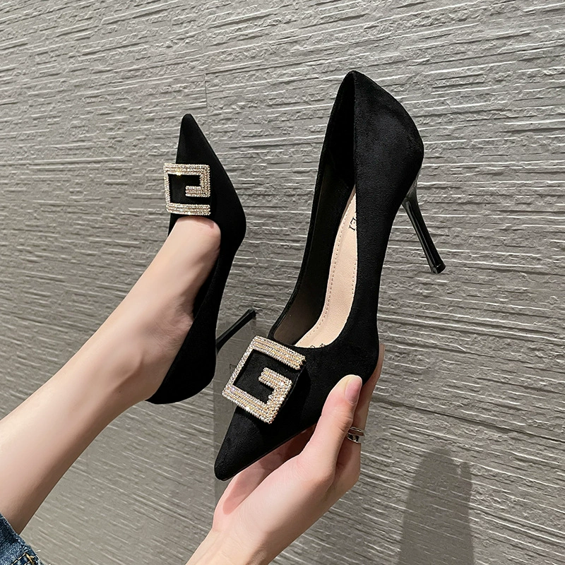 868-7 Корейская мода на высоком каблуке 2021 зима новые острые с мелким ртом сексуальные профессиональные одиночные туфли для женщин