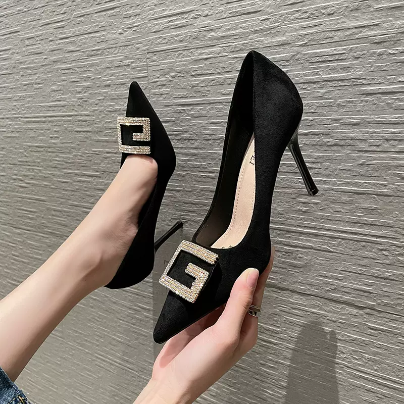 868-7韩版高跟时装2021冬季新款尖头浅口一脚蹬性感职业单鞋女