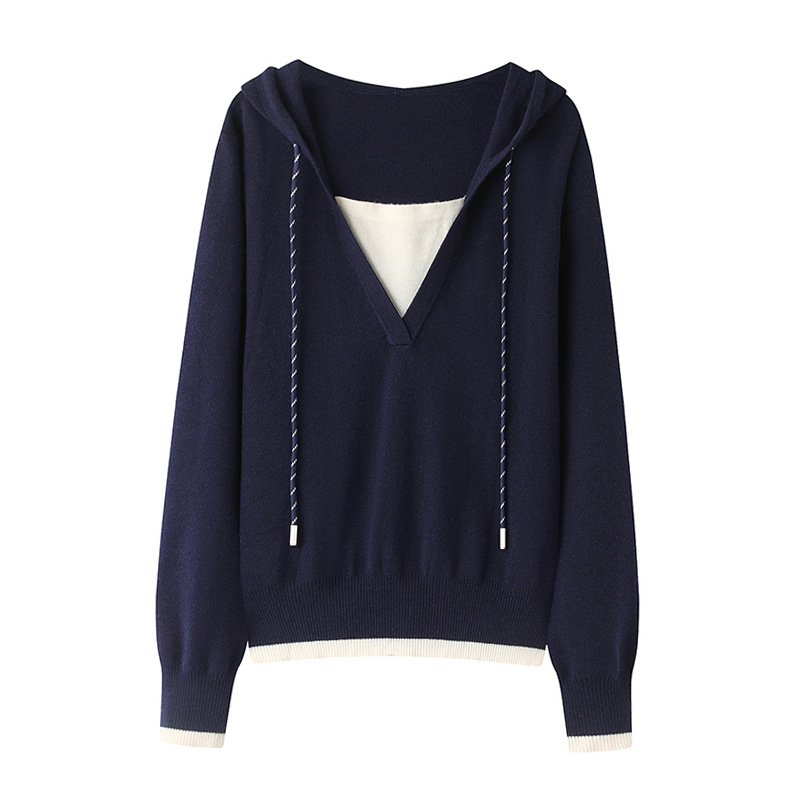 2025秋季新款假两件连帽针织衫毛衫长袖上衣女D403NM21BM00