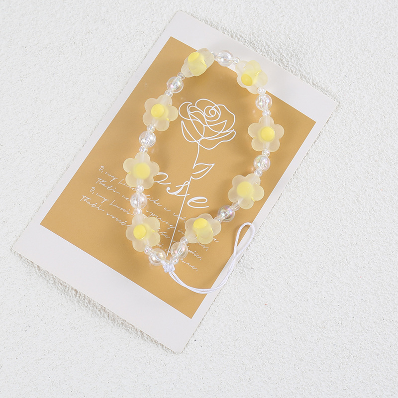 Flor cordón DIY teléfono móvil Shell cadena hecha a mano con cuentas fresca pequeña flor colgante cadena joyería decorativa cadena colgante