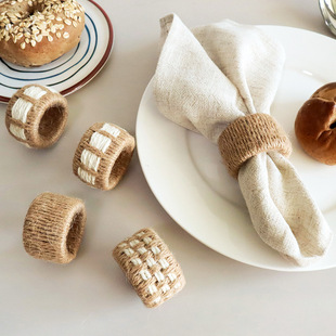 Napkin Ring Linen Straw Woven Napkin Buckle Hemp Rope Napkin Ring Factory Supply Cross-Border Products