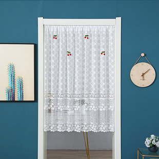 White Simple Half Curtain, No-Drill Hanging Curtain for Girls, Decorative Curtain, Entrance Curtain, Sheer Curtain, Lace Fabric with Telescopic Rod