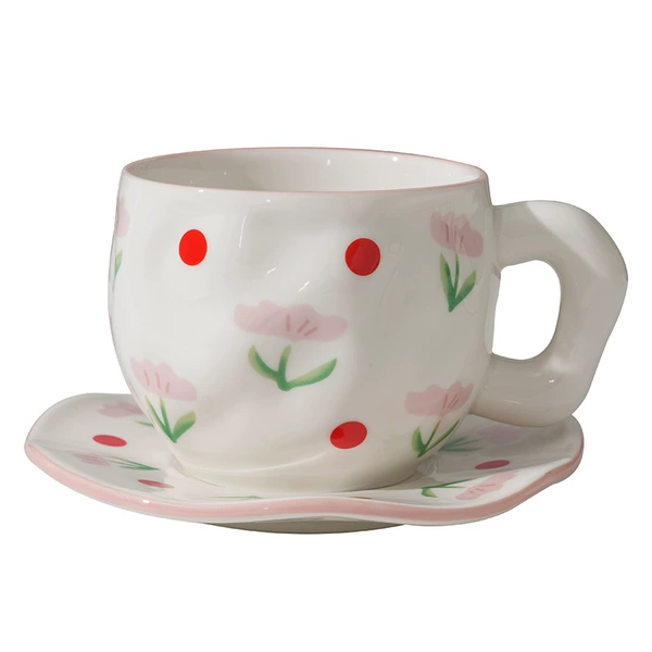 Pink flower cup + saucer