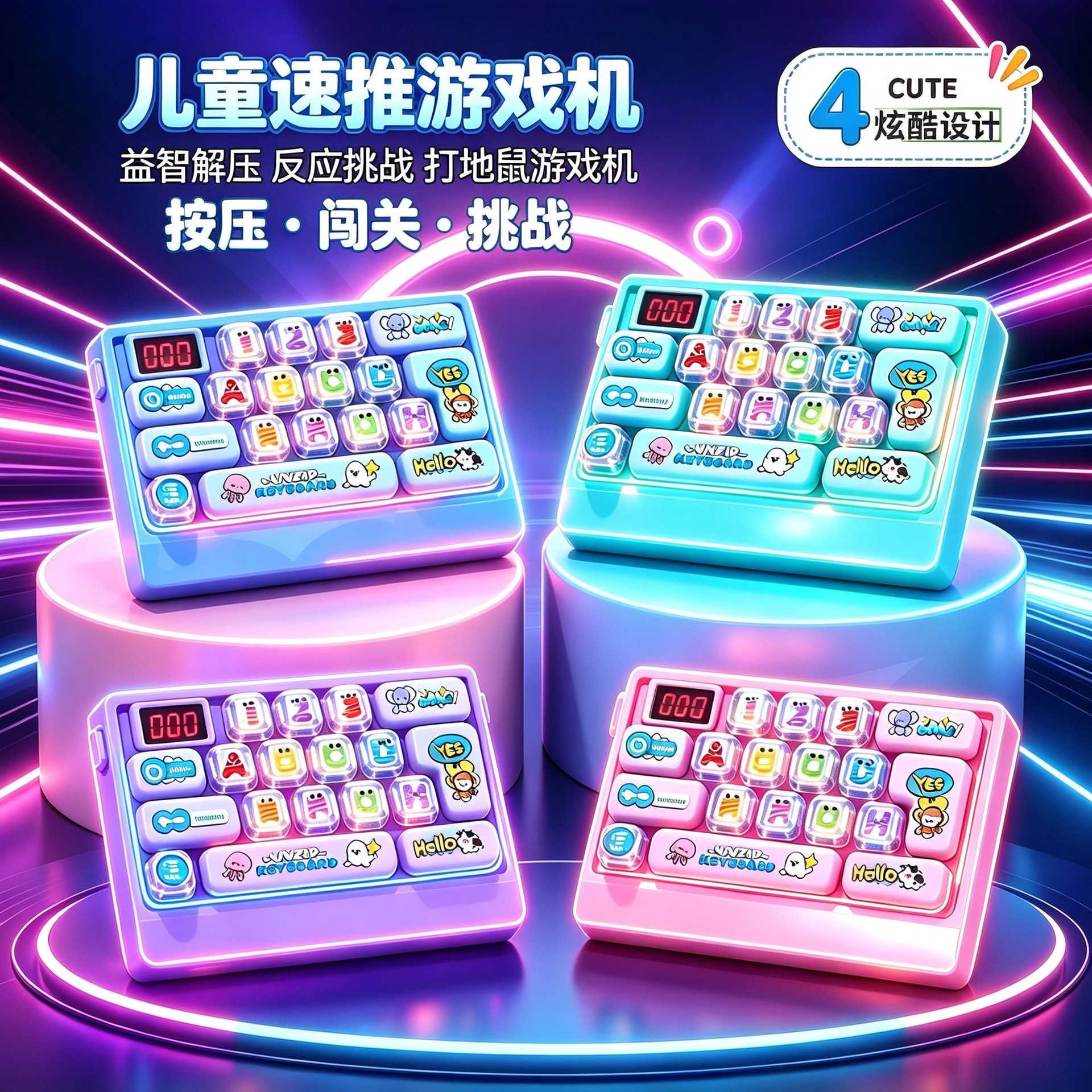 New Keyboard Quick-Push Button Game Console, Press-And-Play Educational Puzzle Game, Stress-Relief Children's Toy, Concentration Training