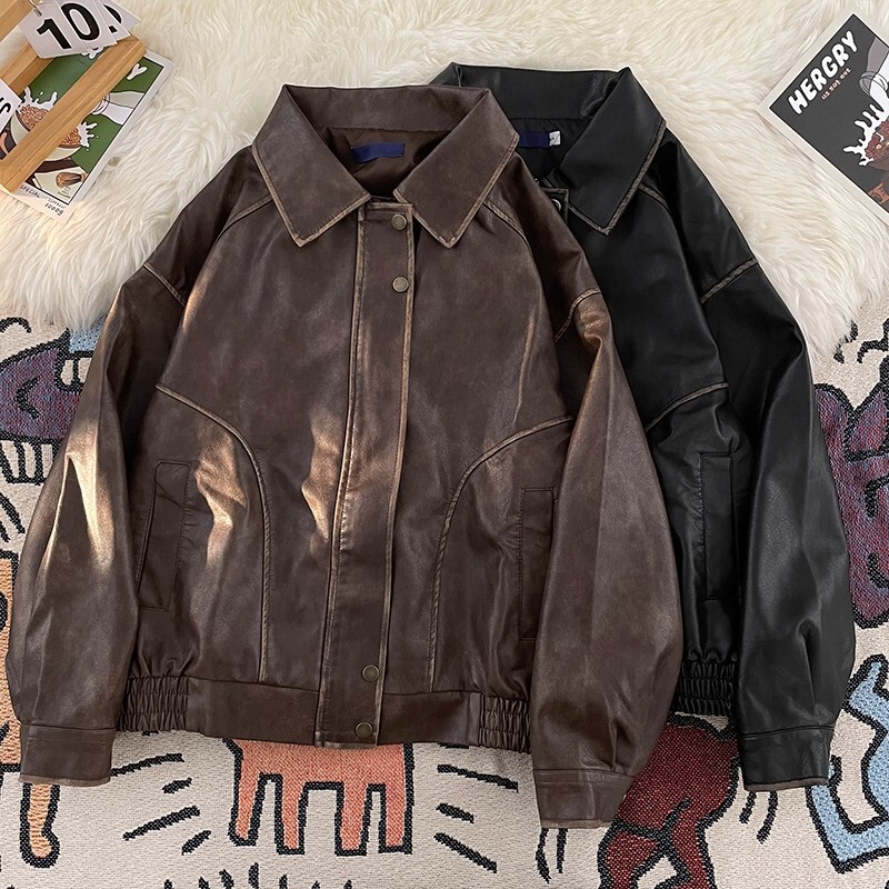 American Retro Distressed Leather Jacket Men's Street Style Handsome High-End Motorcycle Jacket Maillard Brown Leather Jacket