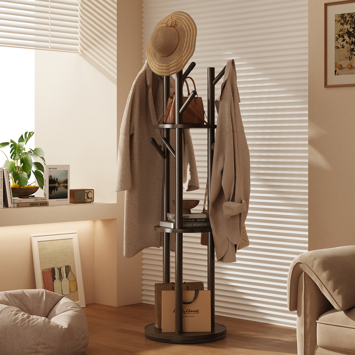 Percha de ropa giratoria percha de ropa vertical percha de ropa percha de madera maciza percha de lujo para la sala de estar