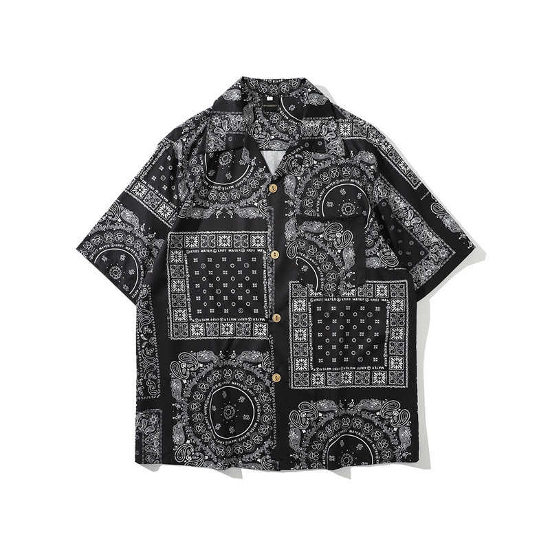 Japanese Style Retro Cashew Flower Full Print Short-sleeved Shirt Men's Trendy Brand Loose Hip-hop Couple Casual Jacket