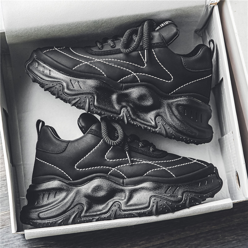 Baskets de running homme en cuir tendance à semelle épaisse_voghion.com