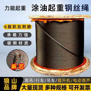 Oil-Resistant Lifting Steel Wire Rope Soft Wire 6-Strand Hemp Core Galvanized Steel Core Rope for Traveling Crane Tower Crane Ropeway Wear-Resistant Lifting Tool