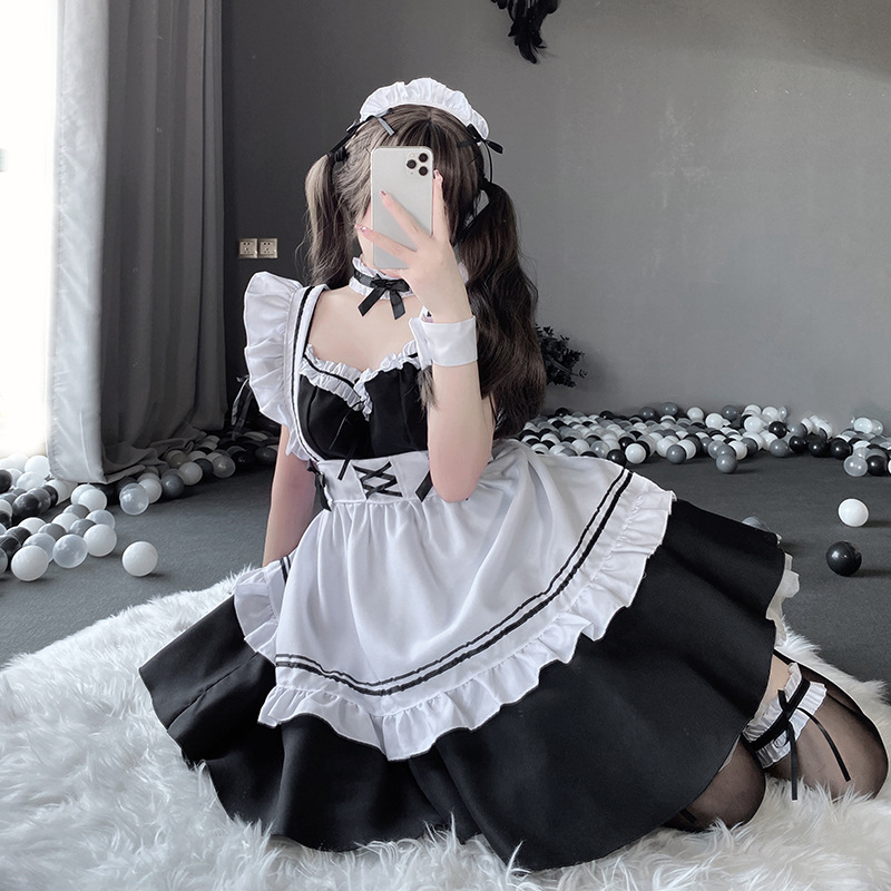 Halloween Cosplay Japanese Maid Outfit Cos Uniform Soft Girl Dress Cute Lolita Maid Lolita Apron Home Uniform_ecoleips.com