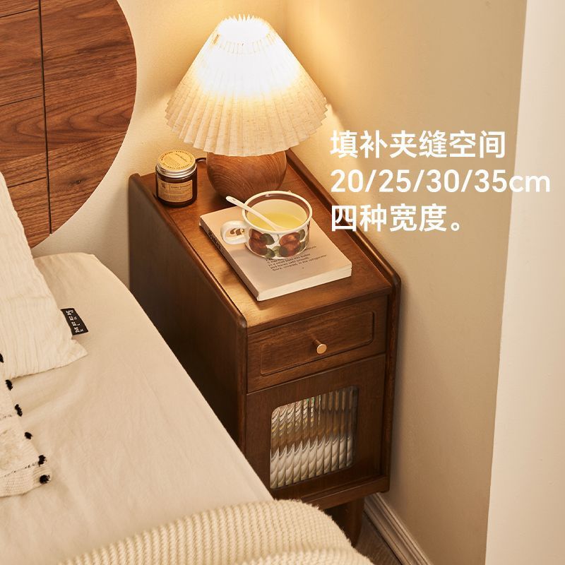橡胶木床头柜原木风现代简约家用小户型床边柜卧室收纳储物夹缝柜|undefined