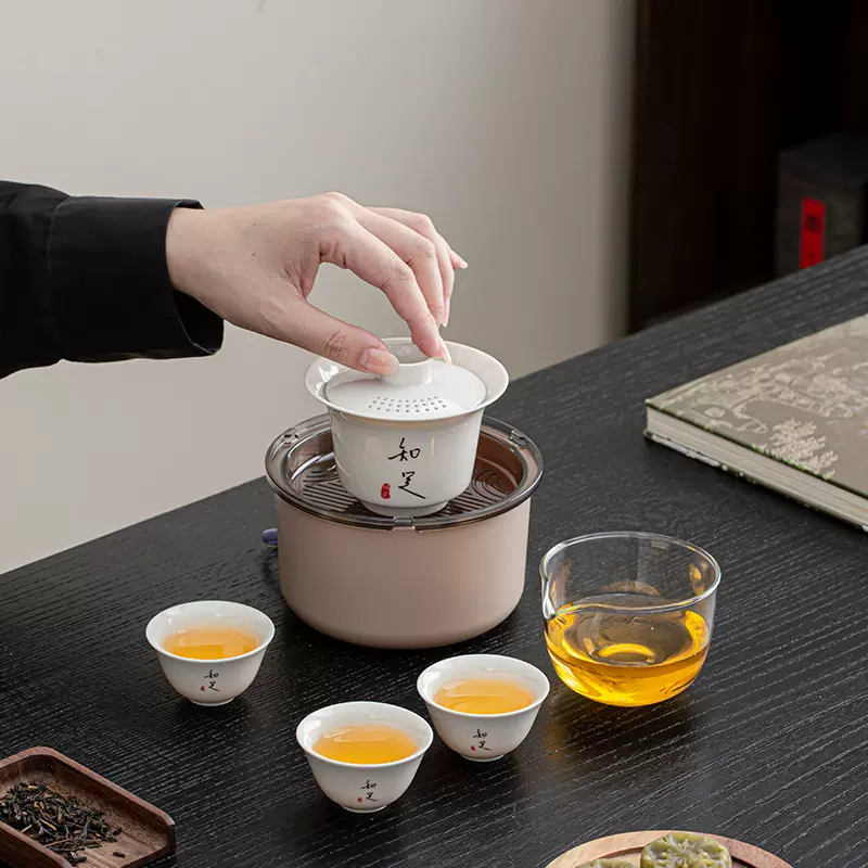 陶瓷功夫旅行茶具便携式快客杯盖碗三杯户外轻奢茶台一体泡茶器