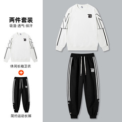 秋冬款男士休闲运动卫衣套装简约时尚宽松圆领卫衣卫裤套装男包邮