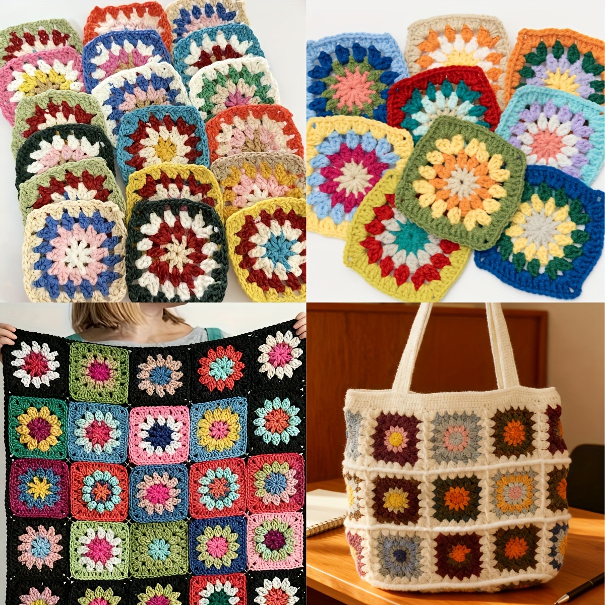 现货】手钩毛线祖母格花片镂空手工勾花服饰辅料椅子汽车包包配件