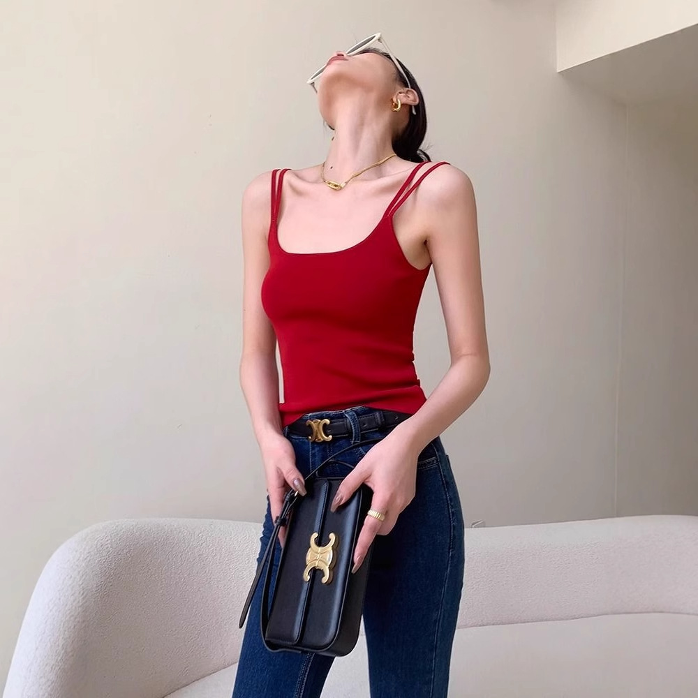 Red Sleeveless Knitted Vest Women's Summer 2025 New Slim-fit Slimming Inner Base-layer Shirt All-match Top