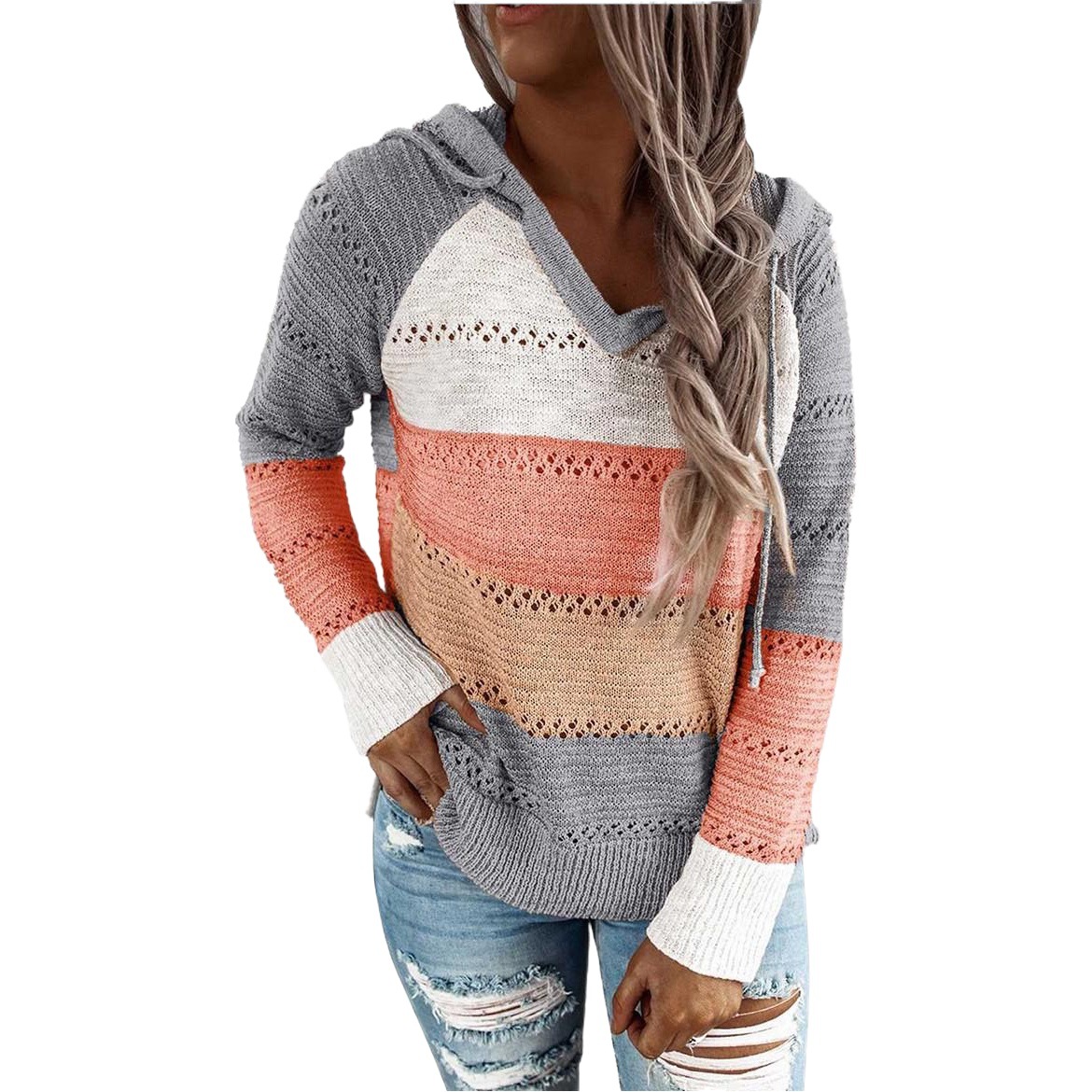 Comercio exterior transfronterizo Orden original nuevo deseo Amazon eBay Otoño e Invierno Nuevo suéter con capucha a rayas image 1