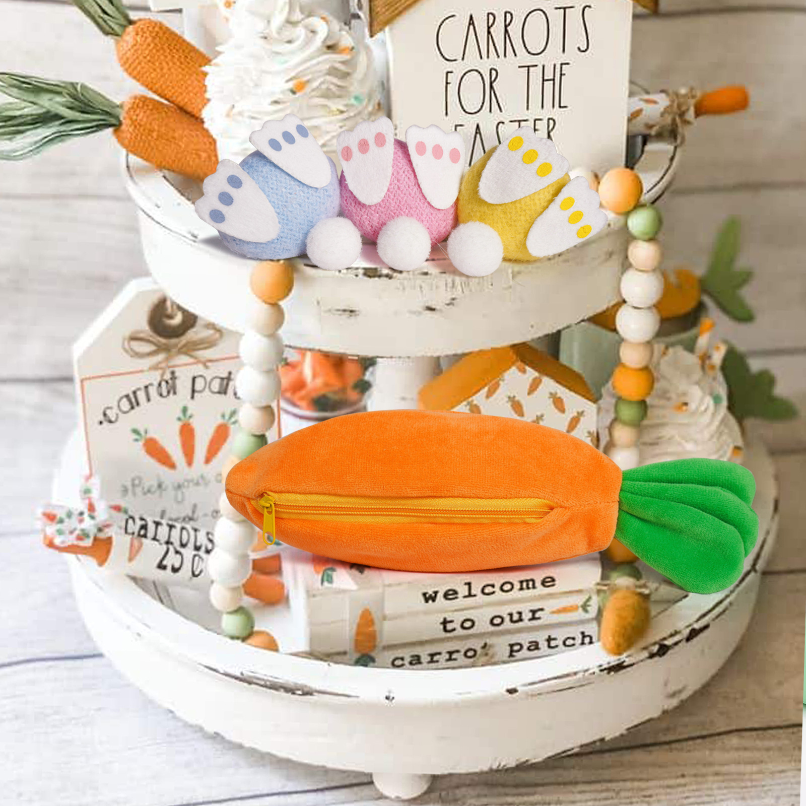 Pascua transfronteriza zipper creativa zanahoria conejo muñeca trasero decoraciones festivas decoraciones de mesa