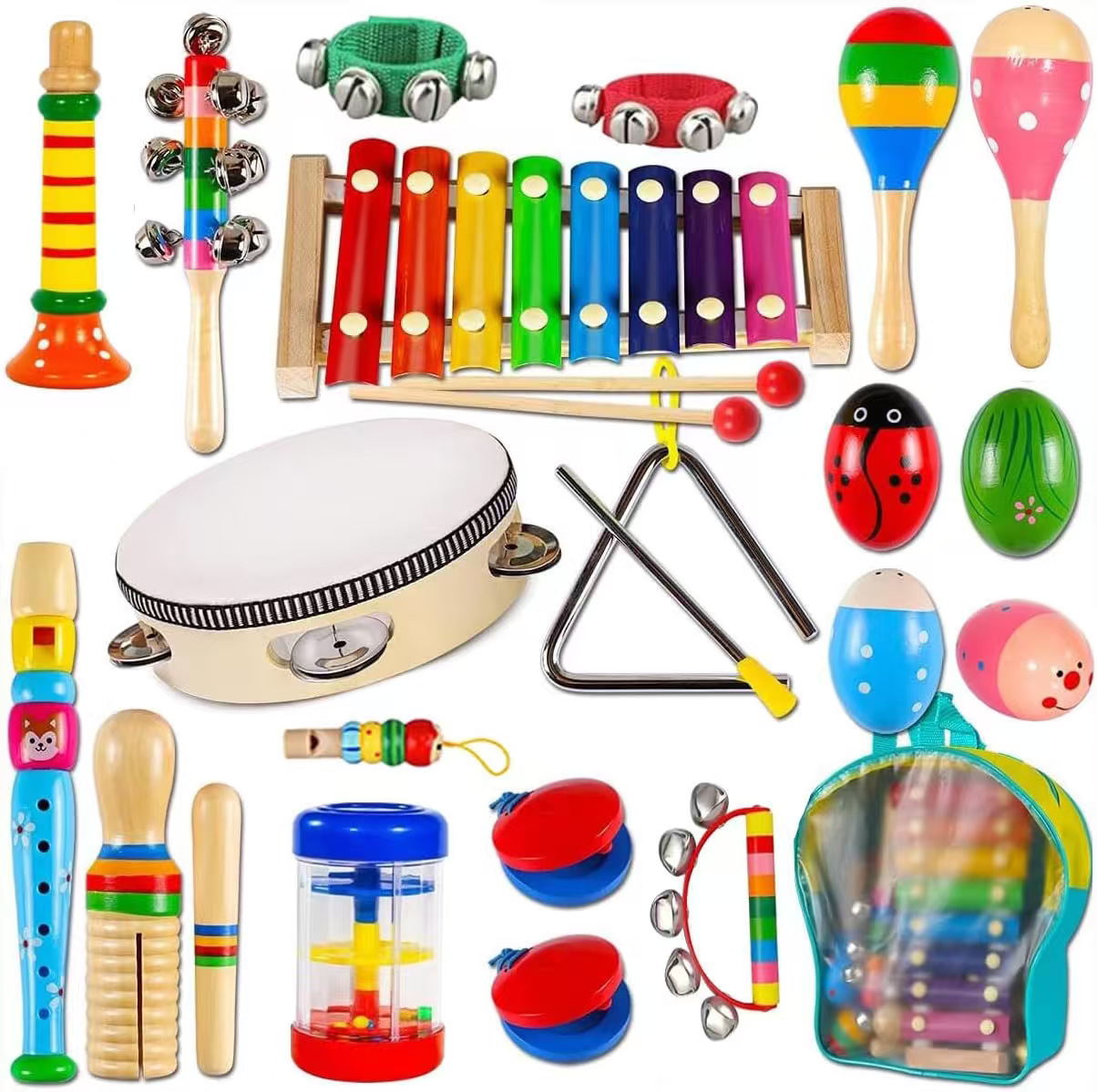 Set de Instrumentos de Percusión Orff de Madera, Educativo, Estimulación Sensorial, para Bebés y Jardín de Infantes