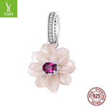 银姿韵原创粉色永恒之花s925纯银吊坠配件浪漫甜美风花朵手链串珠