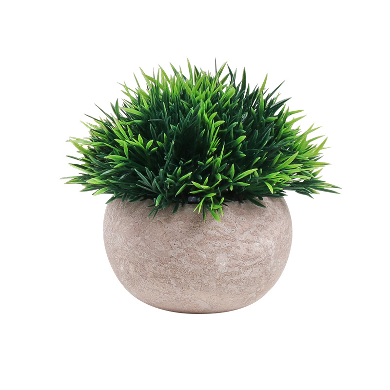 Plantas artificiales en maceta de Amazon en stock, decoraciones de escritorio transfronterizas, bonsái de pluma de lechuga semicircular pequeña en maceta de pulpa, planta verde. image 7