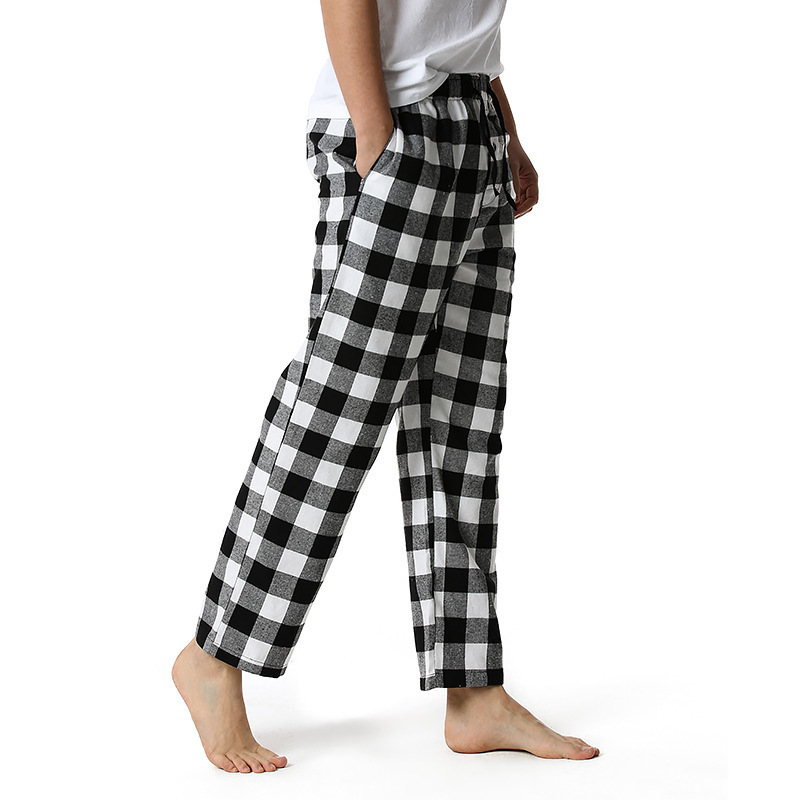 Men's Flannel Pajama Pants Casual Long Pants Cotton Plaid Straight Pants with Side Pockets Homewear_voghion.com