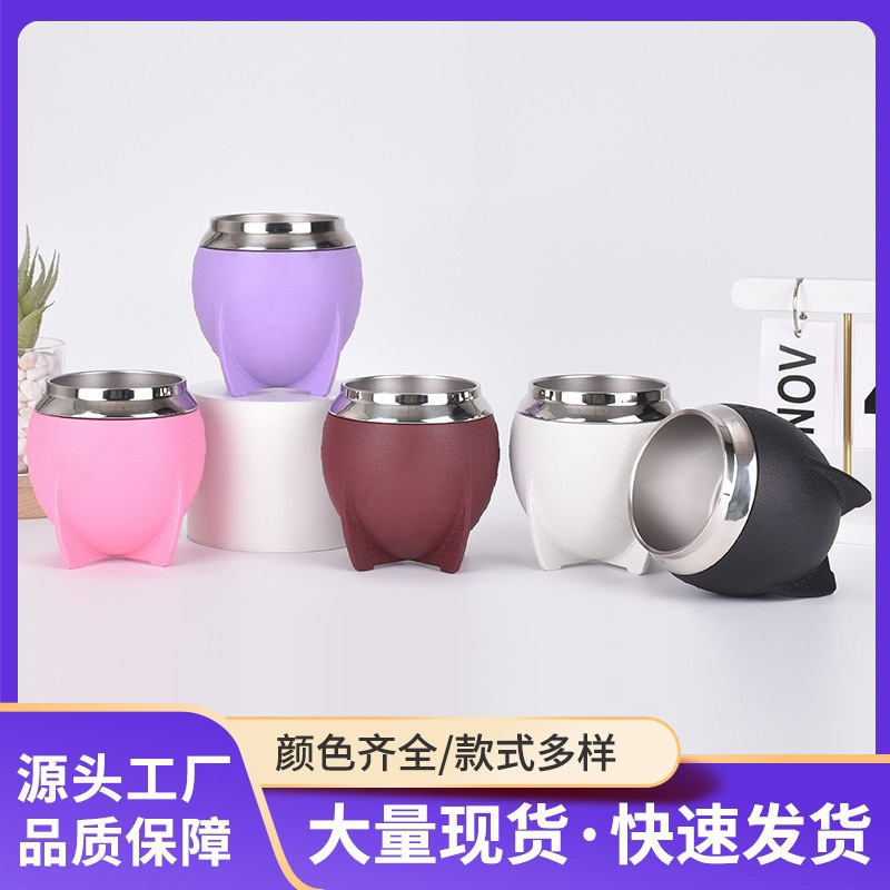 Amazon nueva taza de acero inoxidable 304 taza de vacío de doble capa creativa taza de vino tinto en forma de U