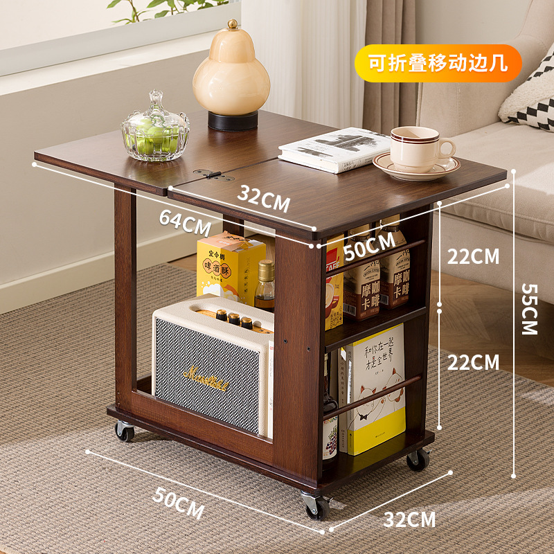 モバイルコーヒーテーブル折りたたみテーブル小さなアパートのリビングルームホームソファバルコニーダイニングテーブル兼用無垢材中古カート|undefined